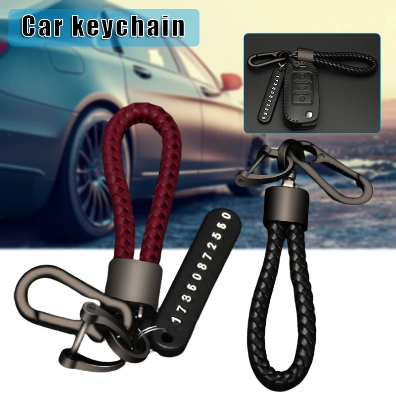

Simple Car Keychain with Woven Rope Creative Auto Home Metal Keyring Great Gifts for Men Women BIN