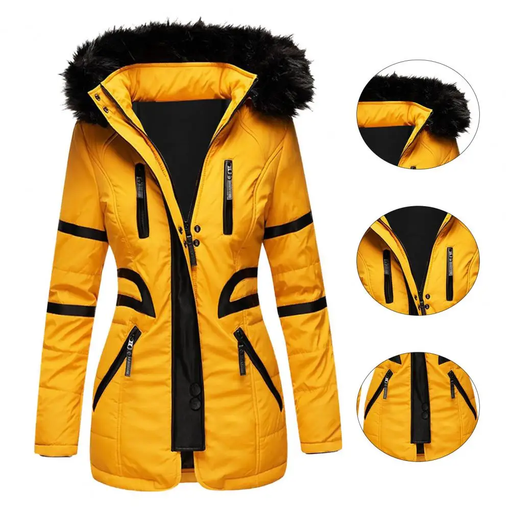 Stylish Women Coat Solid Color Waist Tight Plush Hooded Elastic Cuff Winter Jacket  Winter Coat    Women Coat