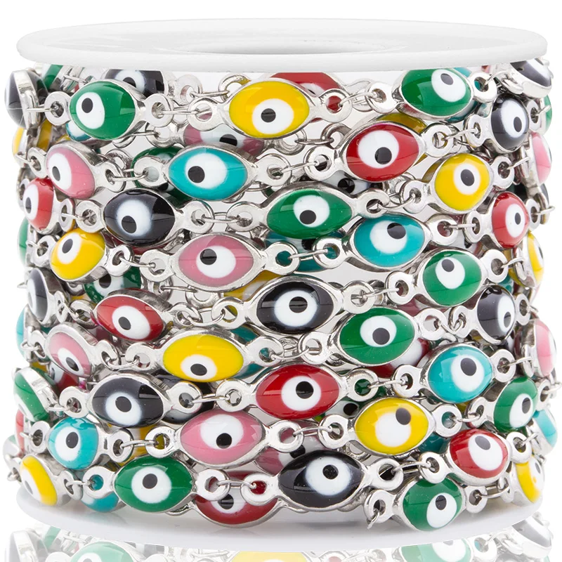 

Цепочка «конский глаз» из нержавеющей стали, цветные бусины «сглаза», цепочка для телефона, ожерелье, «сделай сам», Ювелирная фурнитура для ...