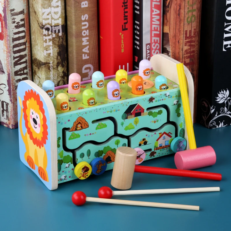 

Wooden Play Whack-a-mole Game Montessori Early Educational Knock On The Piano Music Hand Knocking Hamster Toys For Children's