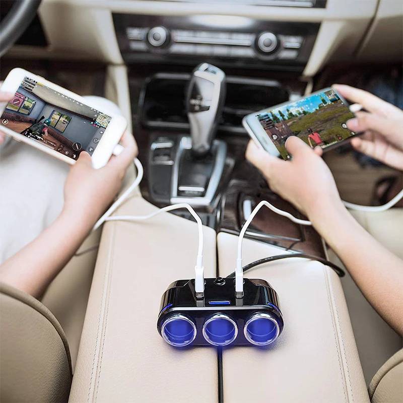 Разветвитель для автомобильного прикуривателя со светодиодным зарядным