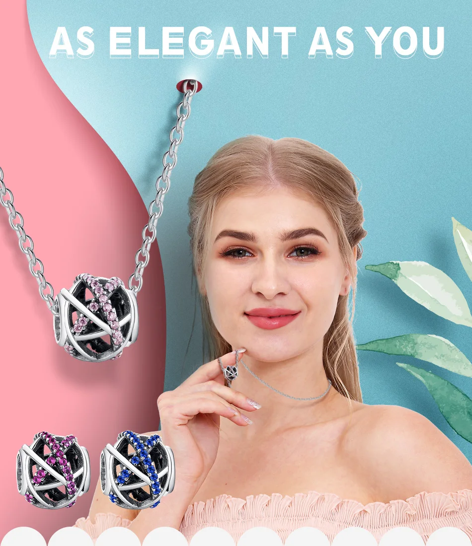 

5PCS Wholesale 925 Sterling Sliver Cross With Pink CZ Round Charm Fit For Women Original Bracelet & Necklace DIY Jewelry Gift