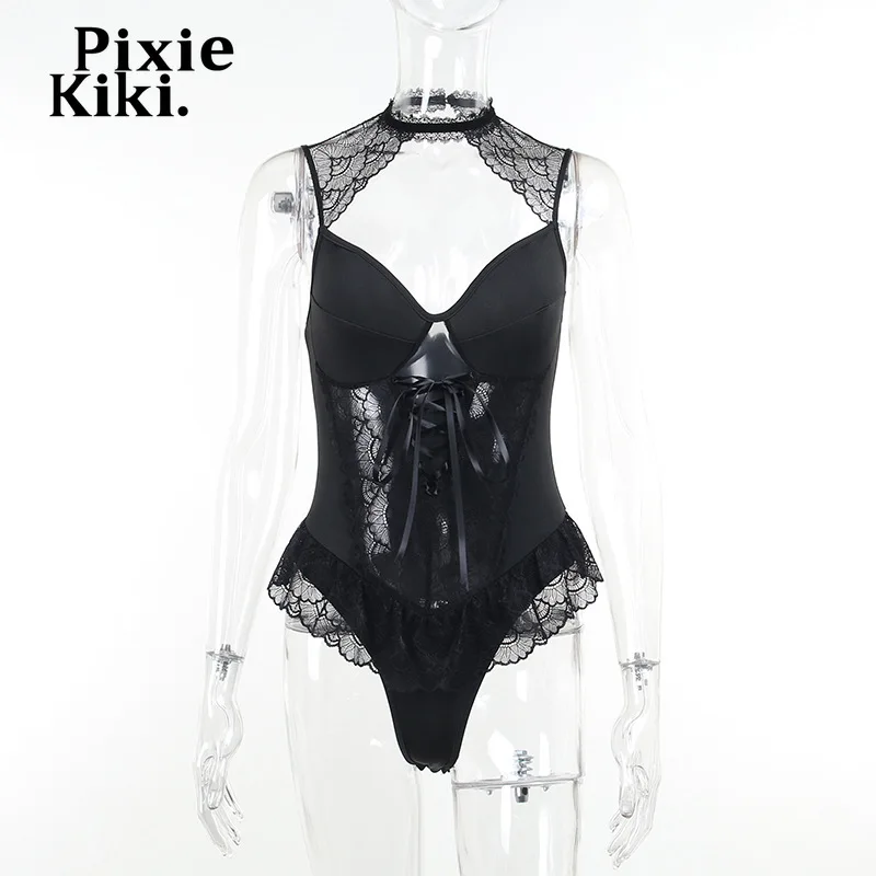 Кружевное Сетчатое черное боди PixieKiki корсет сексуальные наряды для женщин
