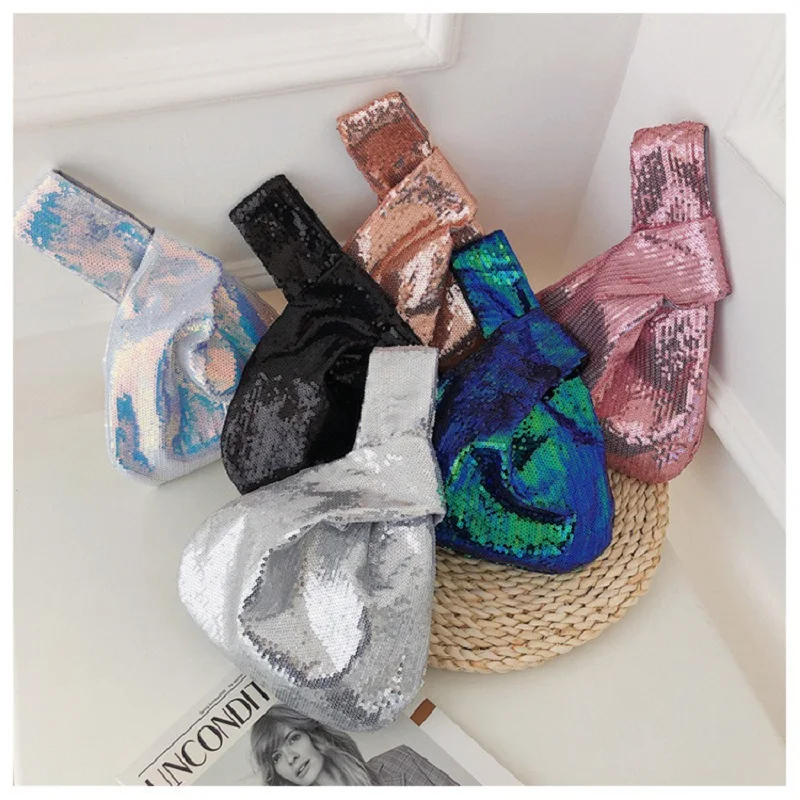 2022 модная женская сумка с реверсивным узлом и блестками маленькая сумочка на