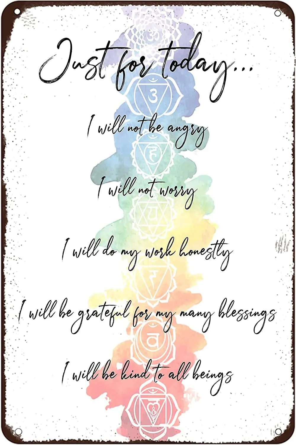 

Metal Tin Wall Card Reiki Principles and Chakra Yoga Zen Room Retro Art Room Decoration Square Metal Board 8X12 Inches