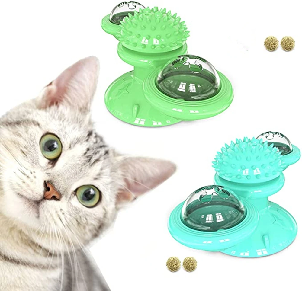 

Interactive Cat Toy Windmill Portable Scratch Hair Brush Grooming Shedding Massage Suction Cup Catnip Cats Puzzle Training Toy