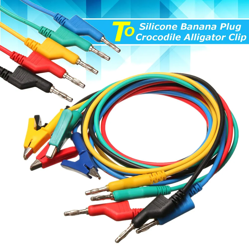 

5Pcs Test Line Silicone Banana Plug to Alligator Clip Probe Lead Cable for Electrical Laboratory TD326