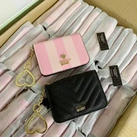pink signature black card case id holder bag charm chain keyring purse wallet