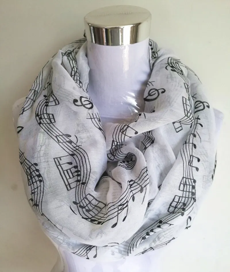 Circle scarf W and B Темно-синий с принтом музыкальных нот, зимний шарф-хомут Для женщин музыка шали и шарфы bufandas mujer echarpes - Цвет: Circle scarf W and B