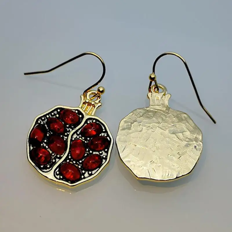 

Gu Li Vintage Fruit Fresh Red Garnet Earrings Pendant Necklace Resin Stone Pomegranate Jewelry For Women