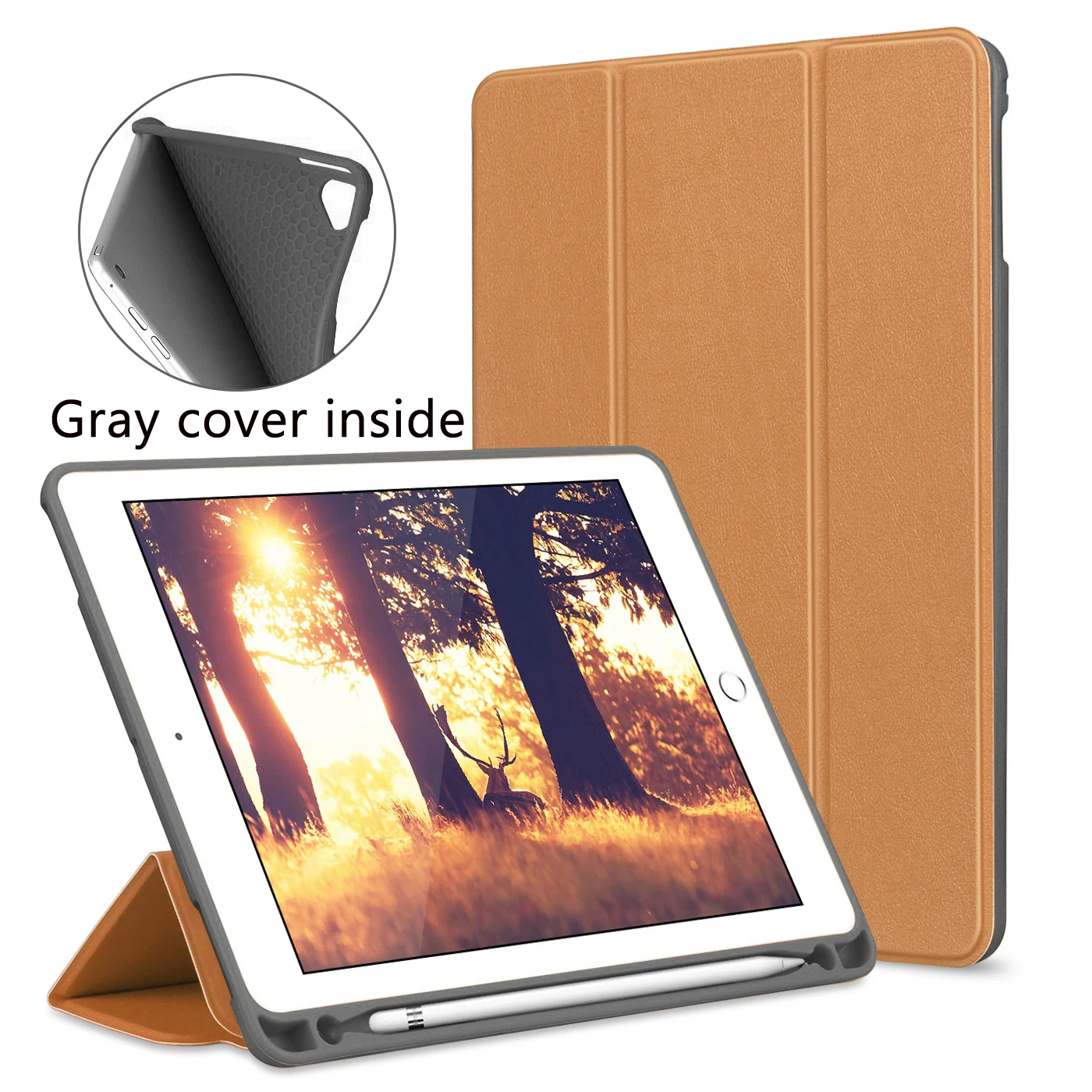 brown in gray Смарт-чехол GOOJODOQ для iPad 9,7 Pro 9,7 с держателем карандаша, силиконовый мягкий чехол для iPad Air 2 Air 1 6th Gen, чехол Funda - Цвет: brown in gray