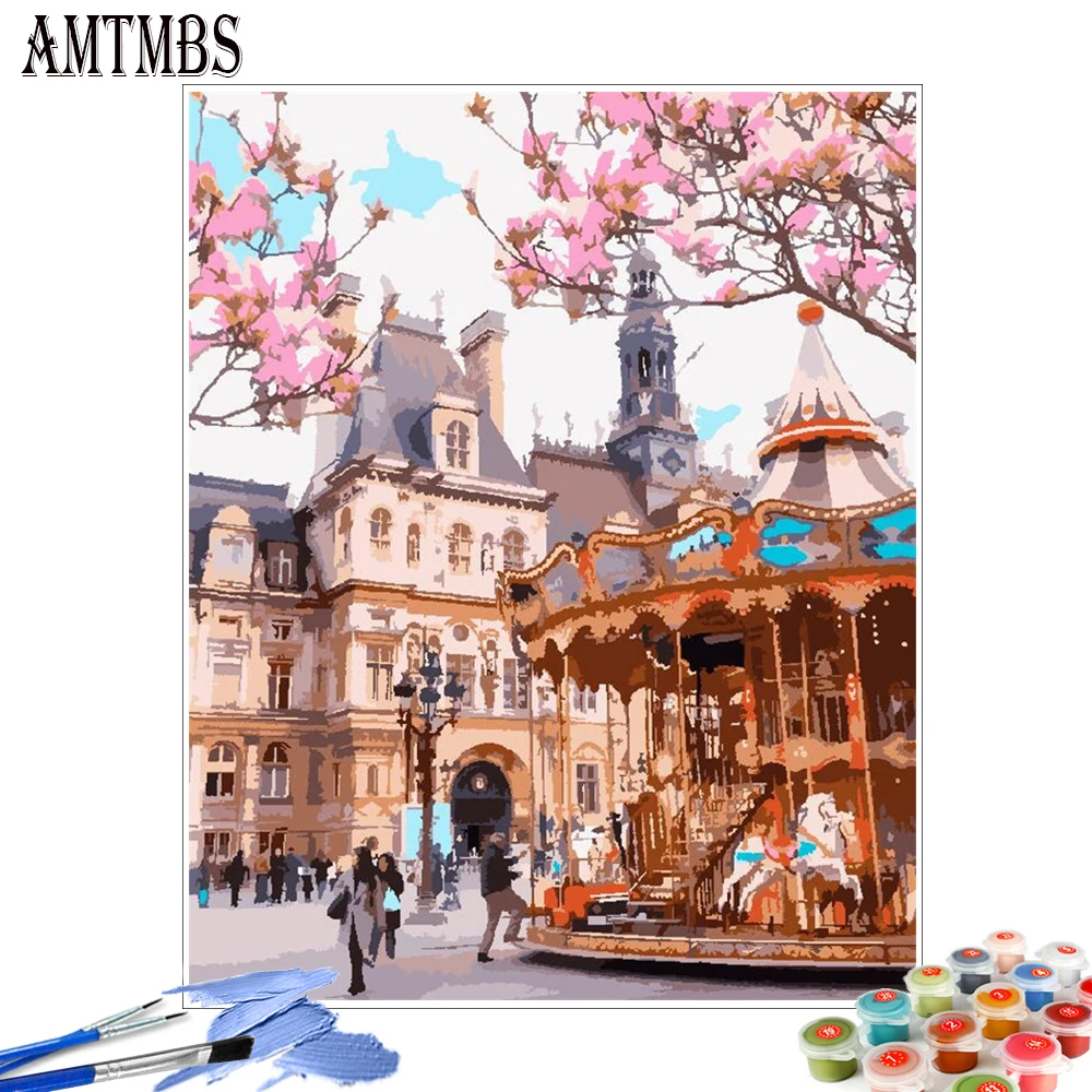 

AMTMBS "Street Landscape" Oil Painting By Numbers Unique Gift Draw On Canvas Coloring By Number DIY Frame Home Wall Art Decor