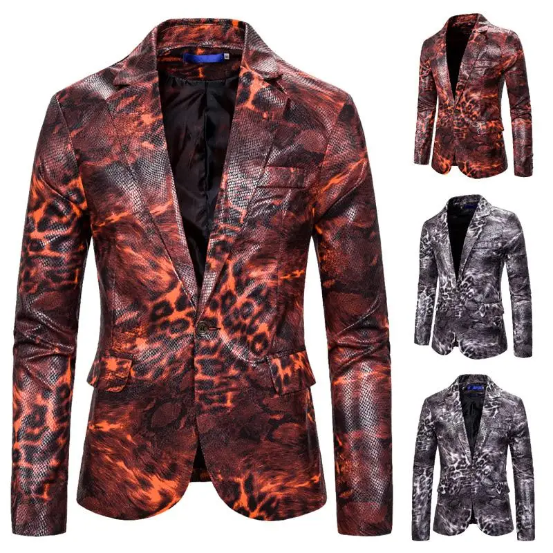 

Men's Suits designers Wild animal print Tuxedos Jacket Blazer Male Luxury Stage clothes Slim fit