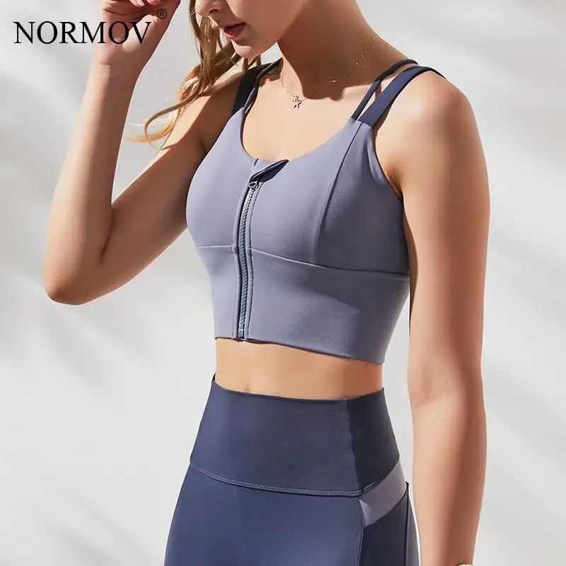 

NORMOV Sports Top Bra Women New Zipper Sports Underwear Women Shockproof Running Gather Fitness Bras Beauty Back