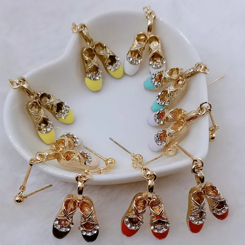 Серьги женские эмалированные с подвеской в виде туфель для танцев красные желтые