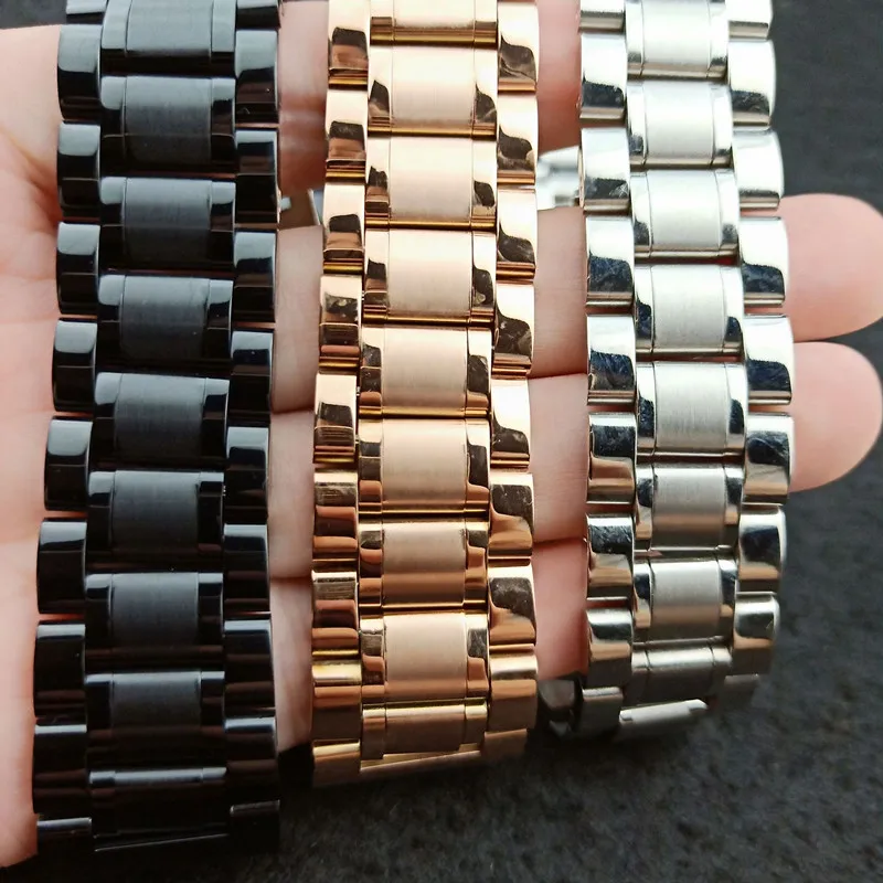 Stainless Steel Strap 13mm 14mm 16mm 18mm 20mm 22mm 24mm Metal Watch Band Link Bracelet Watchband Black Silver Rose Gold