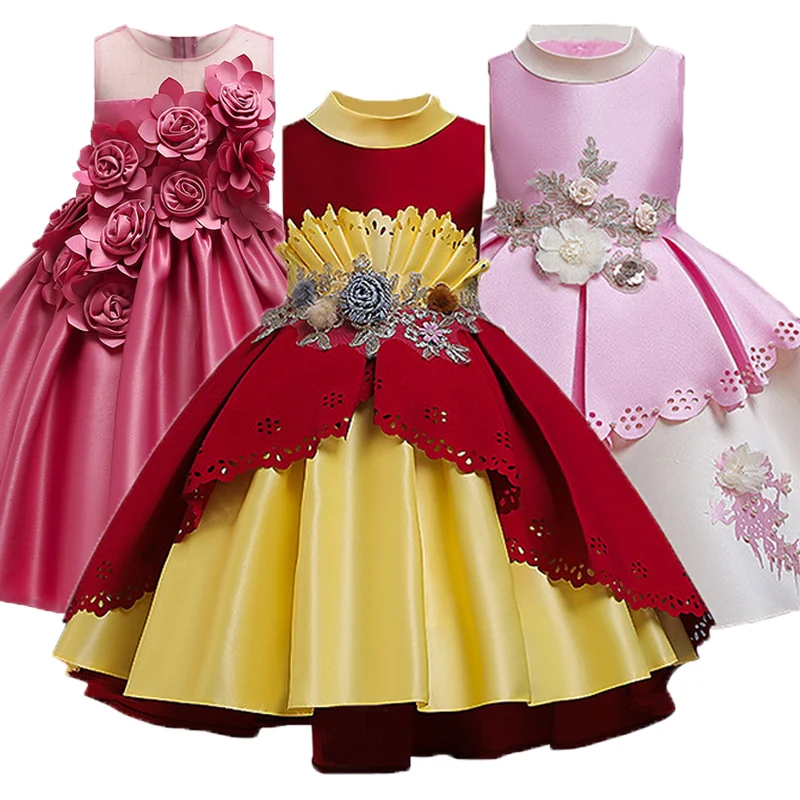 2021 Girls Luxury Dress Party Elegant Princess For Wedding Gown Children Lacy Red Green Vestidos 3 8 12 Year | Детская одежда и