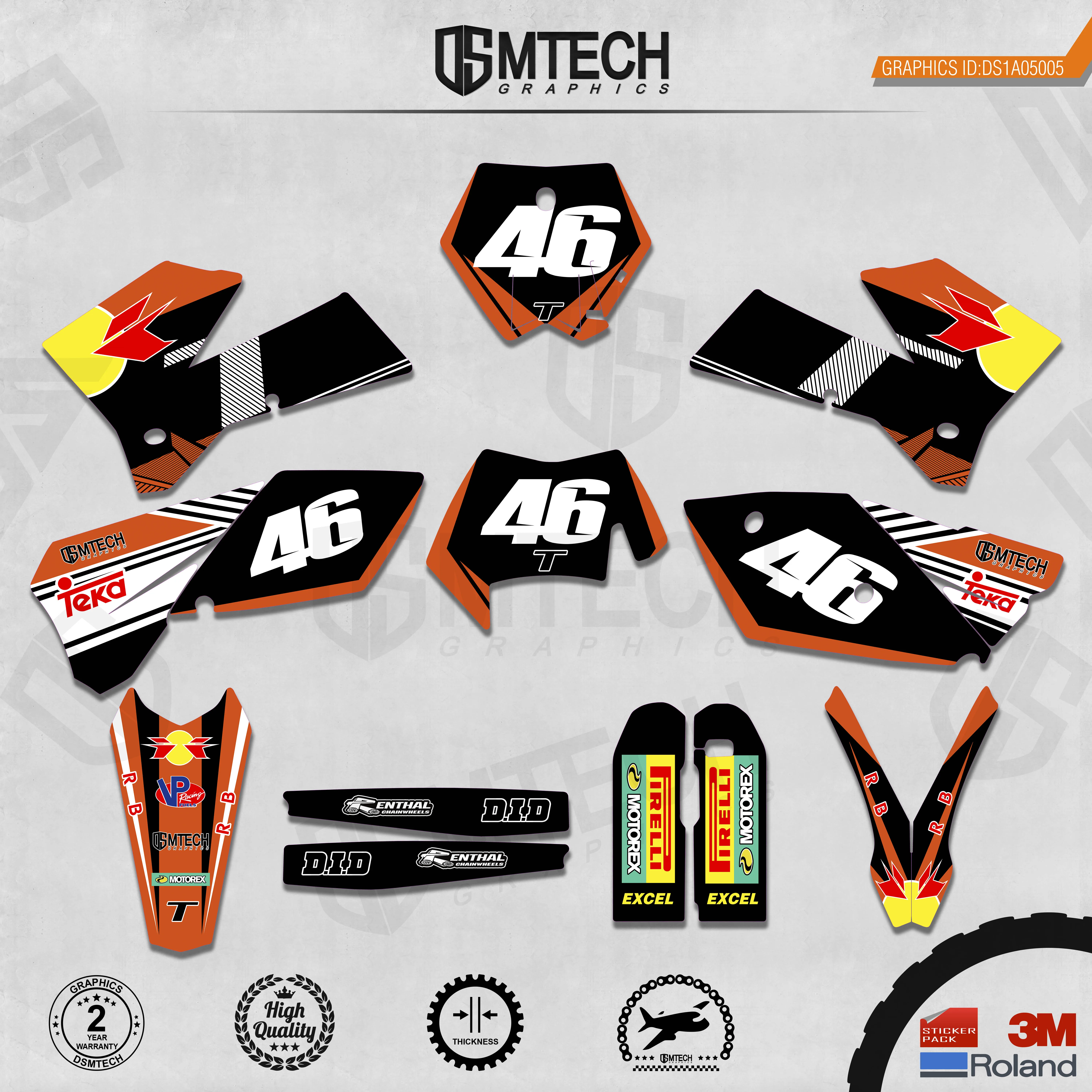 DSMTECH Customized Team Graphics Backgrounds Decals 3M Custom Stickers For 05-06SXF 06-07XCF 05-07EXC 06-07XCW  005