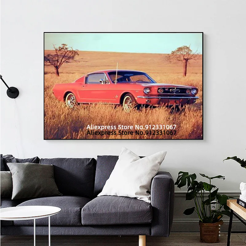 Винтажный автомобильный Настенный декор 1965 красный Ford Mustang Fastback Художественная