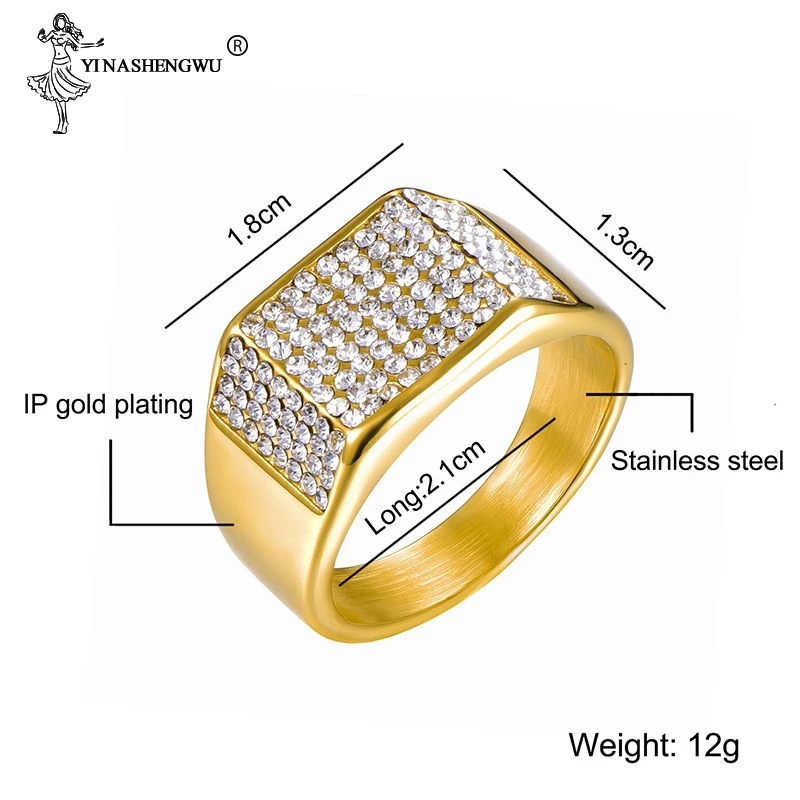 Кольцо в стиле хип хоп из нержавеющей стали золотого цвета микро проложенные