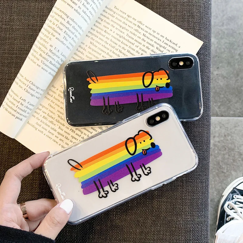 Cartoon Rainbow Dog Cute Phone Case for iPhone11 X XS XR XSMax 8 7 6 6S PluS Transparent Soft Shell Drop Protection Back Cover |