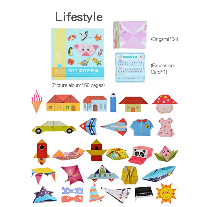 

54 pcs/set Kids Hndcraft Square Oigami Creative Fun Material DIY Making Origami Toys Clorful Oigami Ecational Toy for Children's