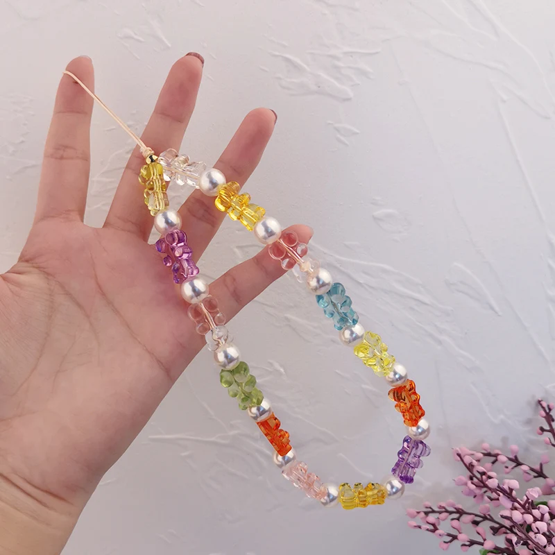 

Mobile phone lanyard short hand-made bear beaded smiley face lanyard mobile phone case anti-lost sling fashion ornaments