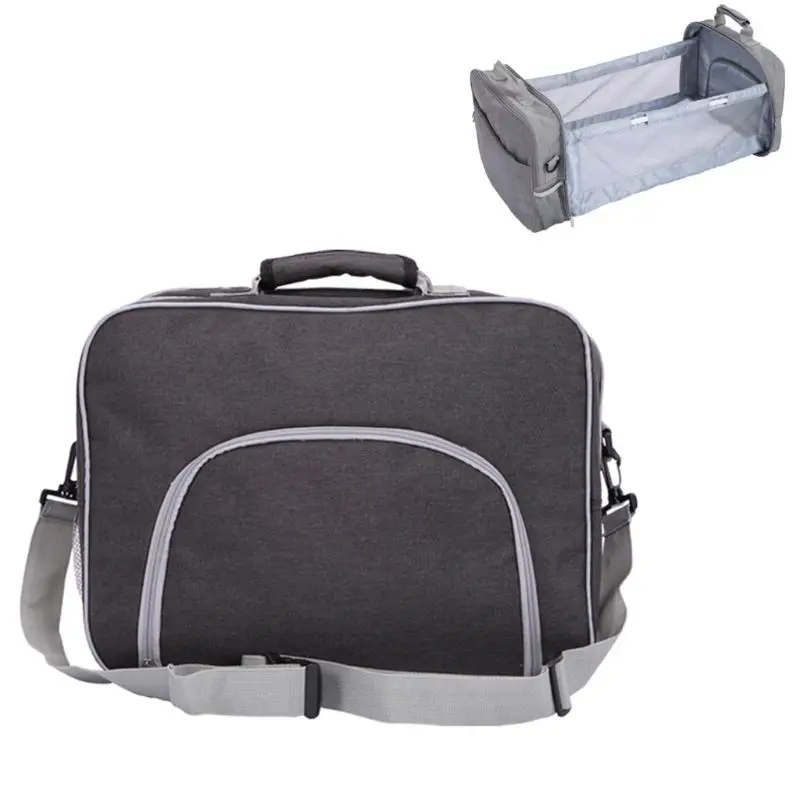 

2 in 1 Large Capacity Diaper Bag Tote for Mom Dad Travel Baby Care Shoulder Bags Portable Folding Baby Bed
