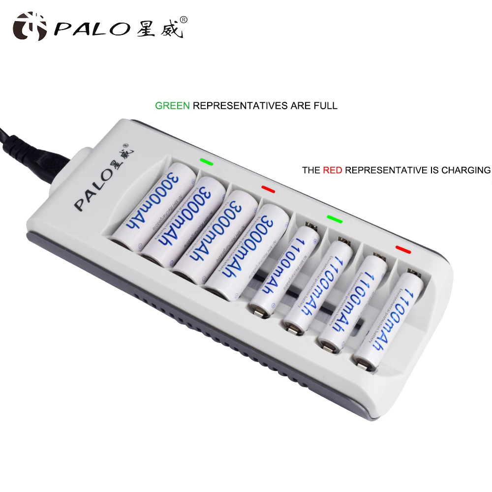 Palo 16 шт. NIMH AAA аккумуляторная батарея 1,2 в с 8 слотами смарт-зарядное устройство светодиодный дисплей для AA AAA NIMH NICD 1,2 в батареи