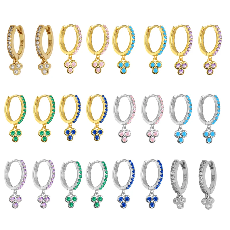 

BOAKO 925 Sterling Silver Colorful Zircon Pave Hoop Earrings For Women Turquoise Purple Green Crystal Charm Earring Hoops Jewel