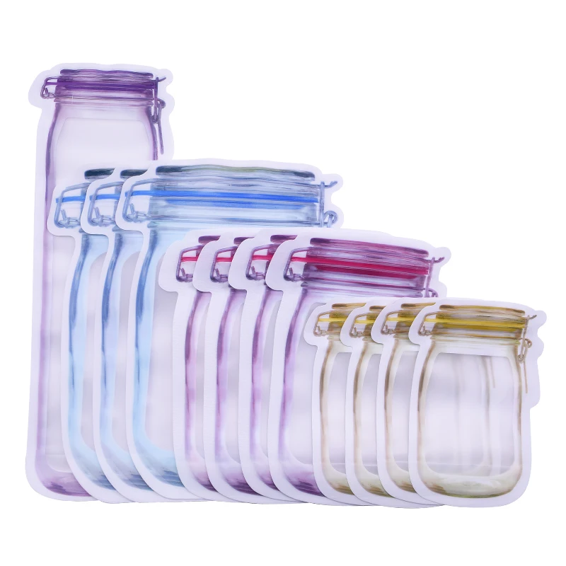5 шт многоразовые PE Mason Jar форма бутылки на молнии мешки Орехи закуски конфеты