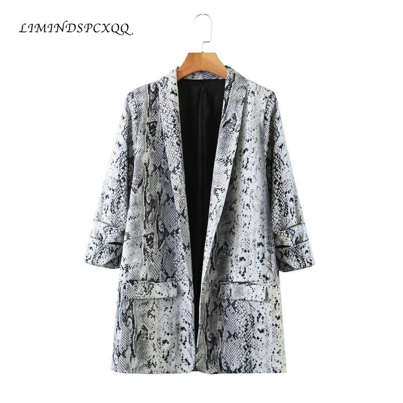 Женский блейзер со змеиным принтом повседневная верхняя одежда с длинными