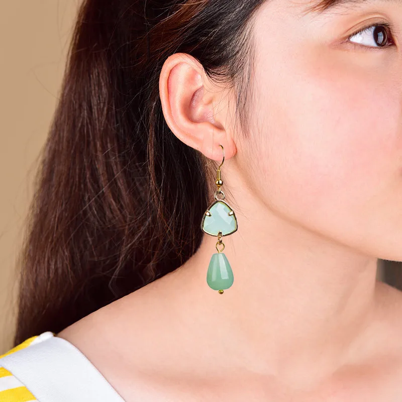 Серьги с подвесками в форме капли воды из легкого зеленого прозрачного глазурированного стекла Fashion Fresh Dongling Yu.