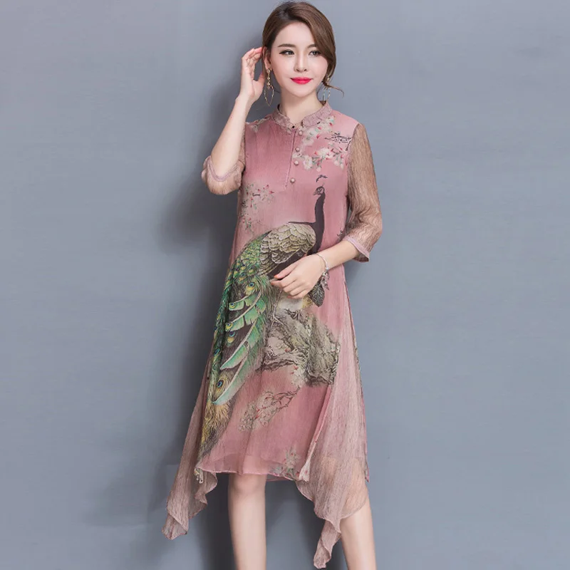 2020 Europe Summer Women Animal Print ethnic Dress Elegant Vintage Slim A-Line Plus Size Half Sleeve Office | Женская одежда