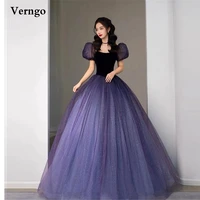 verngo princess glitter black and purple tulle prom dresses puff short sleeves floorlength korea long evening party gowns