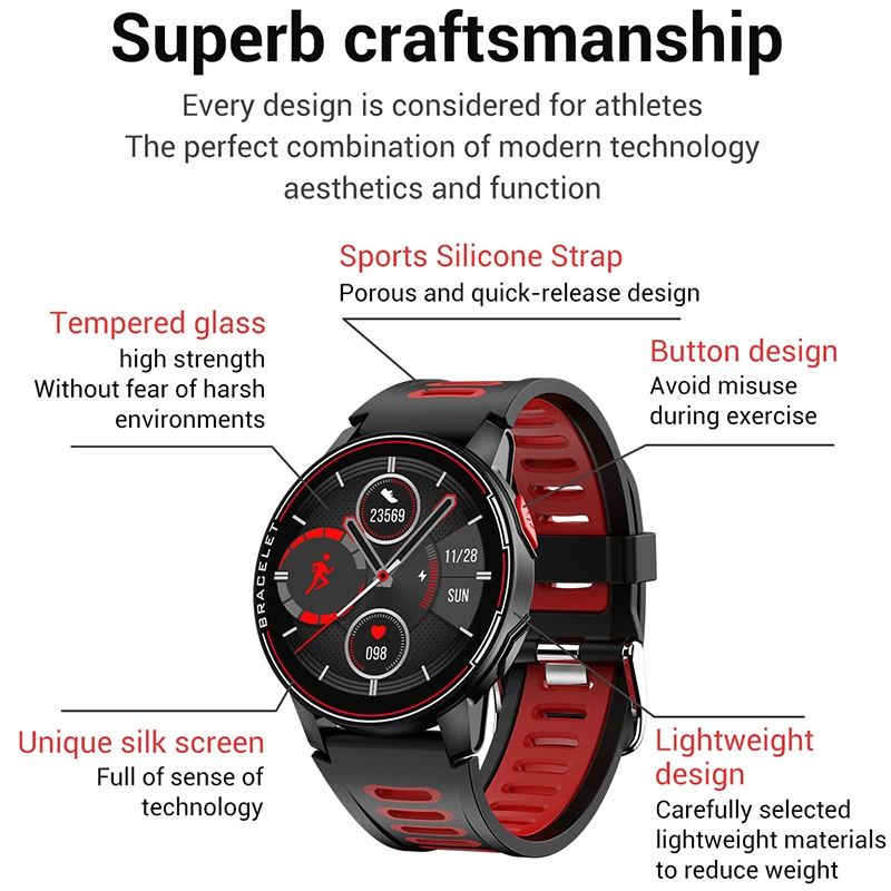 L6 спортивные Смарт-часы 1 28 дюймов Водонепроницаемый фитнес-трекер пульсометр