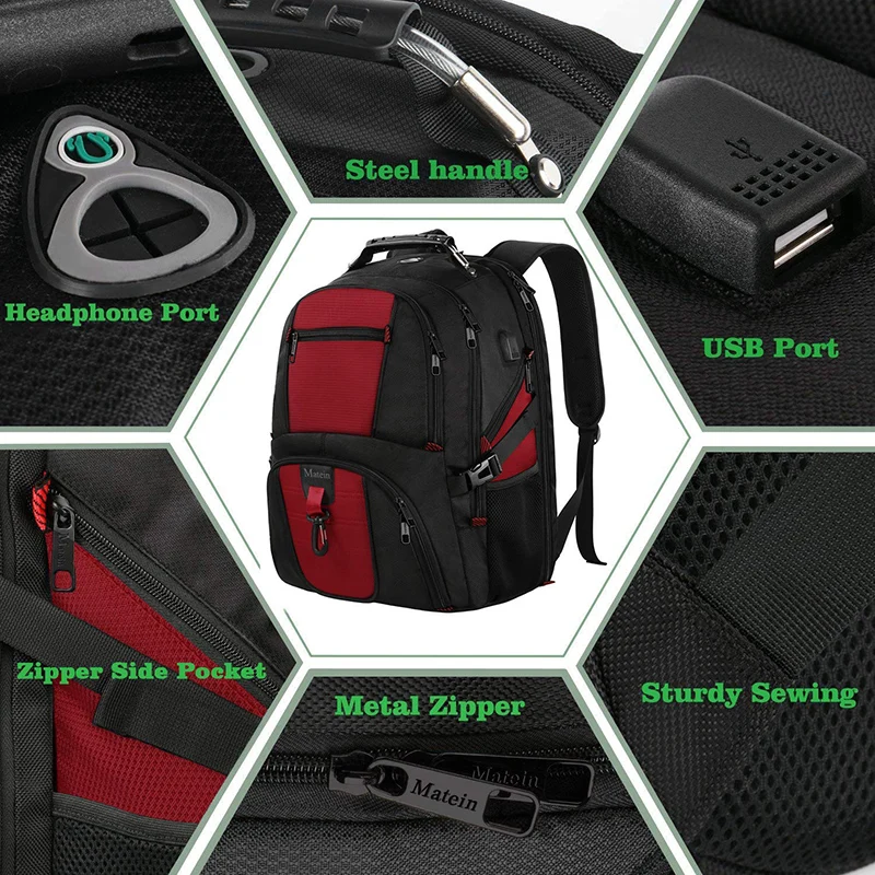 Рюкзак Matein для женщин и мужчин 17 дюймов водонепроницаемый с зарядным