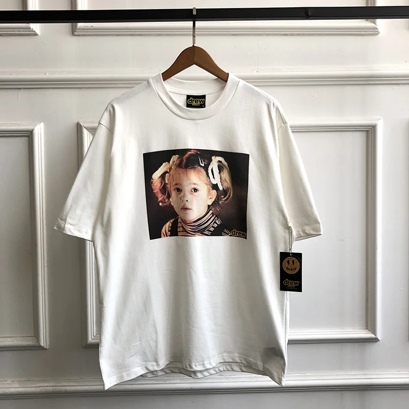 19S DREW House Girl с принтом, короткий рукав, Мужская футболка, Harajuku, Покемон, свободные хлопковые футболки для мужчин и женщин, пуловер, хип-хоп Футболка - Цвет: Слоновая кость