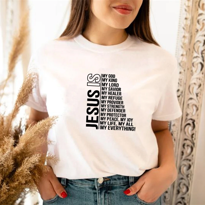 

Summer T Shirt Casual Harajuku Female T Shirts Women Jesus Is My God Printing T-shirt Christian Jesus Tshirts Short Sleeve Tops