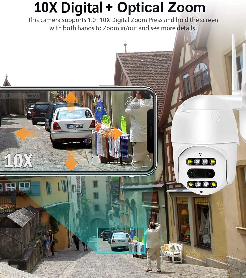 4MP WiFI PTZ Camera Speed Dome 10X Zoom Dual Lens Wireless IP Outdoor Loop Recording Color Night Vision Remote Control | Безопасность и