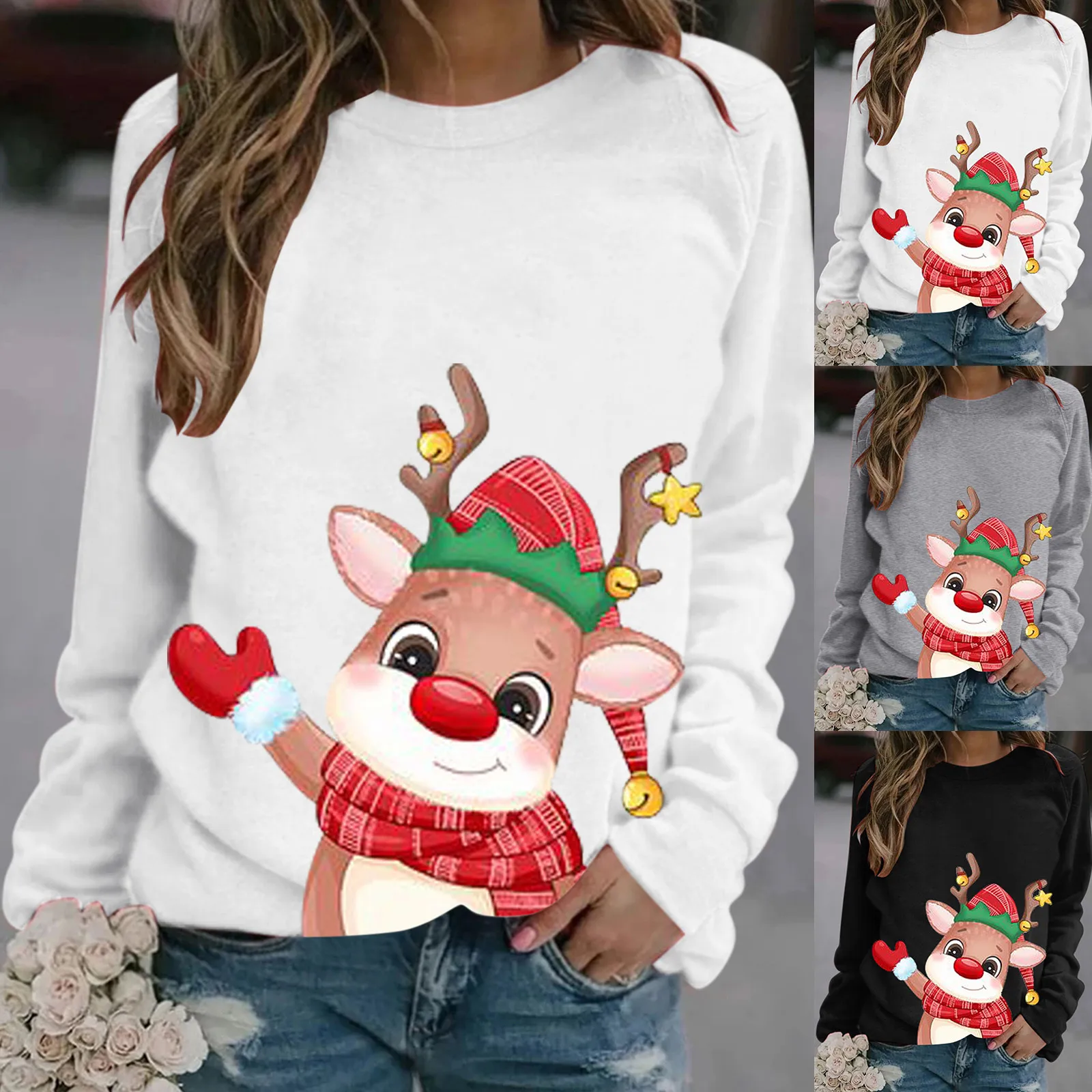 

Women's Merry Chirstmas Cute Print Outwear Tops Long-sleeved Sweatshirt Casual Blouse Temperament Pullover