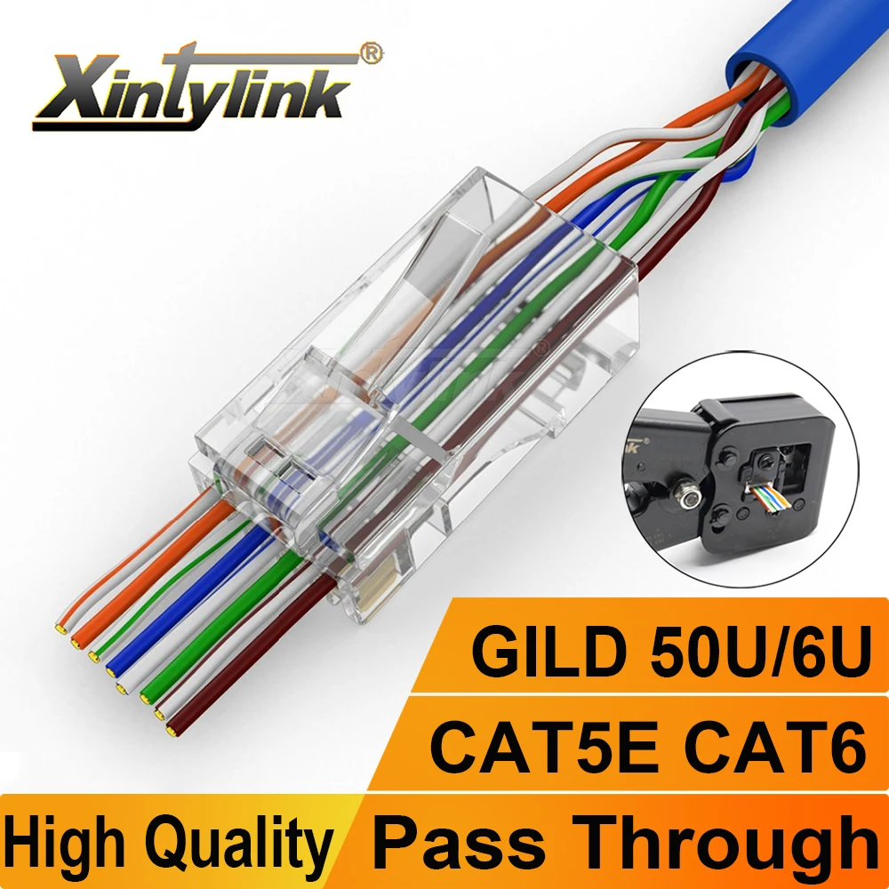 

xintylink rj45 connector cat6 cat5e 50U/6U ethernet cable plug utp 8P8C rj 45 cat 6 network lan jack cat5 internet high quality