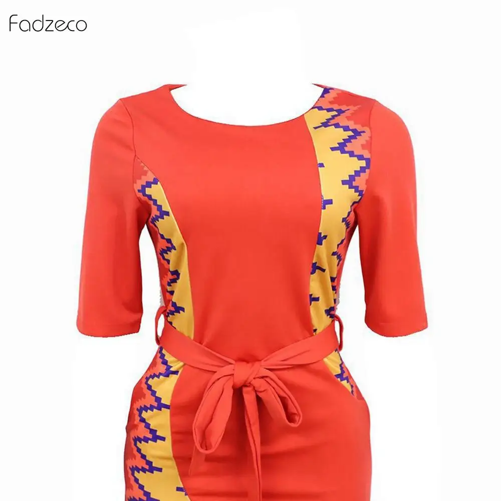 Fadeco African Dresses For Women Gonws Wax Fabric Red Sexy Banquet Bodycon Round Collar Short Sleeve Ankara Tops Outfits Summer |