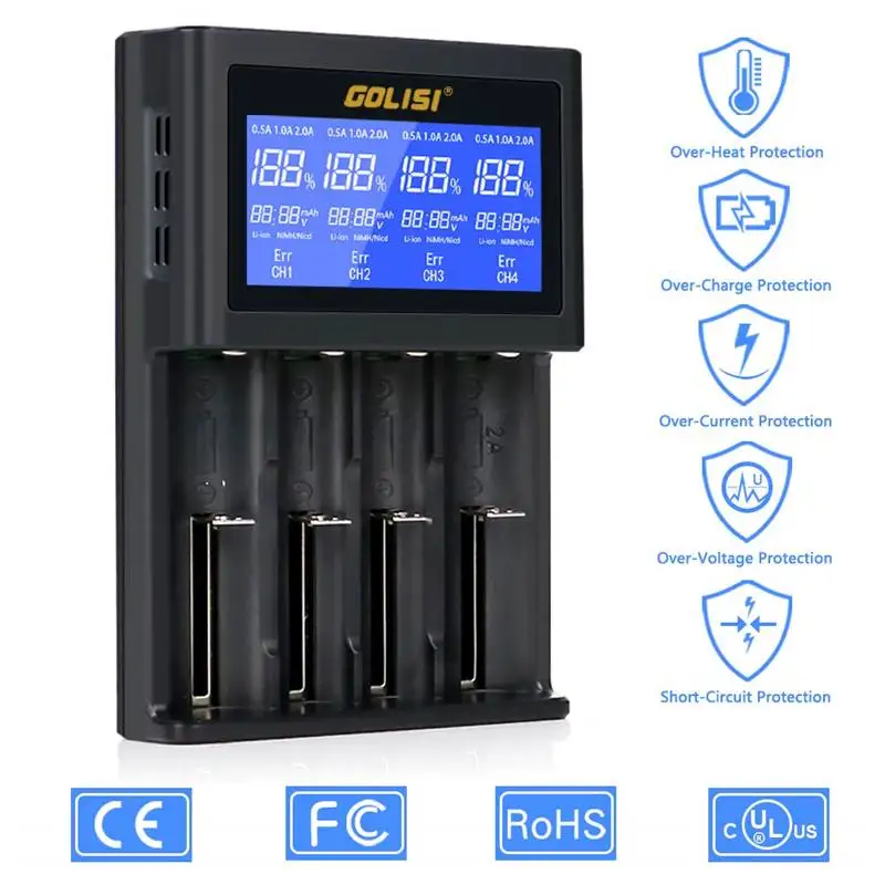 GOLISI i4 Смарт Зарядное устройство 18650 26650 20700 ЖК-экран Дисплей зарядка через usb интеллигентая(ый) Батарея Зарядное устройство для литий-ионный Ni-cd-плеер