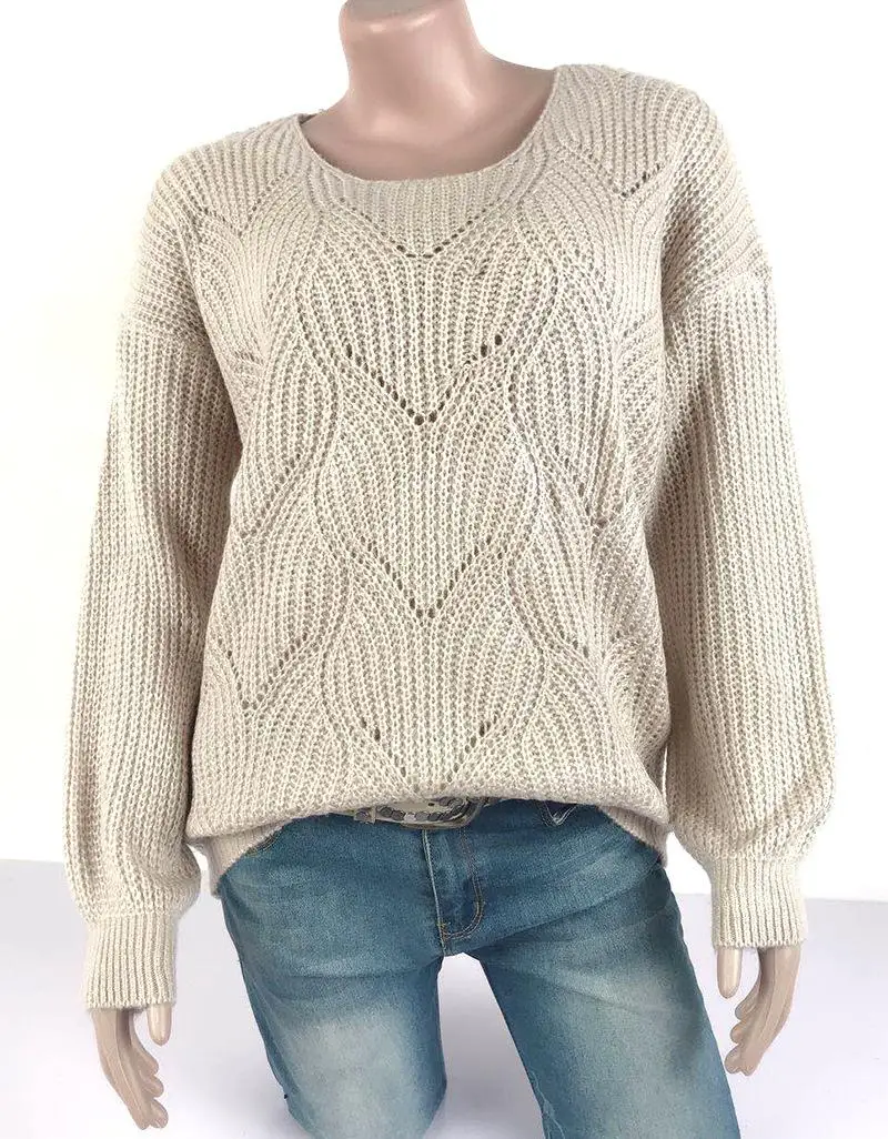 

Womens Sweater Hollow Out Loose Fit Knitwear Pullover 2020 Autumn Winter Lantern Sleeve Sweaters