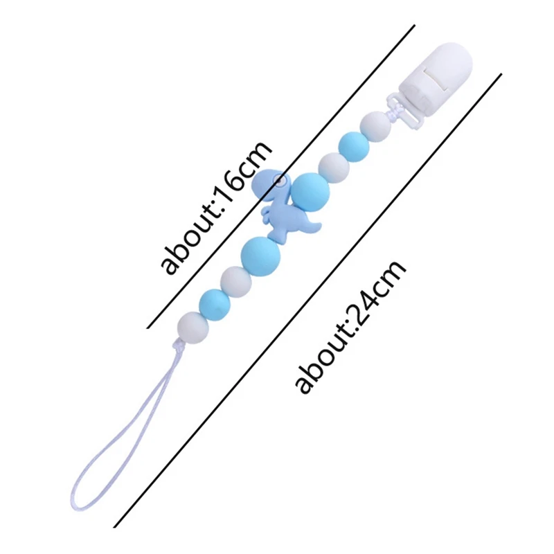 

Silicone Cartoon Dinosaur Pacifier Clip With Beads Newborn Baby Nipple Clip Chain Baby Teether Dummy Soother Chain Holder