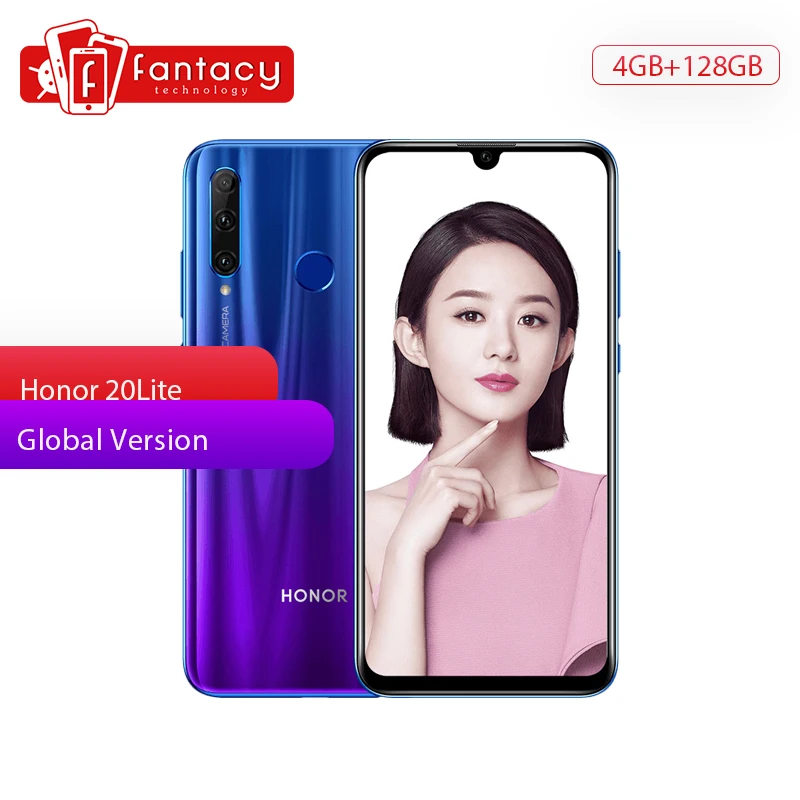 Глобальная версия Honor 20 Lite 4G 128G Смартфон Android 6,2 дюймов полный экран 32 МП селфи съемка Распознавание отпечатков пальцев лица