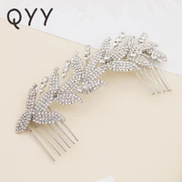 qyy fashion bridal rhinestone leaf hair comb clip crystal wedding jewelry accessories headpieces hair pins