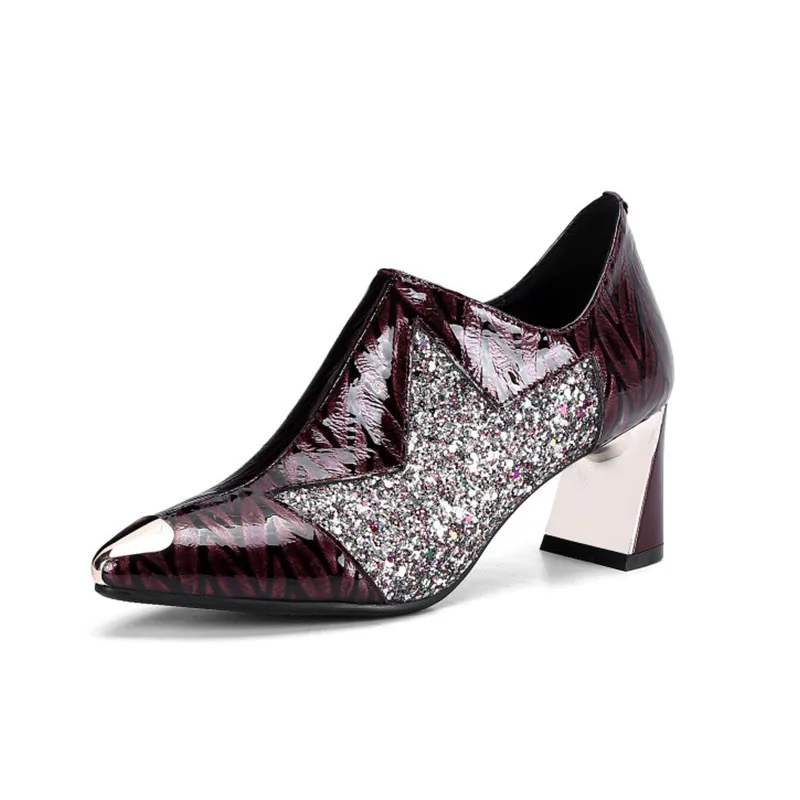 

GPOKHDS 2021 Women Pumps Soft Cow leather Autumn Spring Metal Decoration Zippers Red Color Pointed toe High Heels Pumps Size 40
