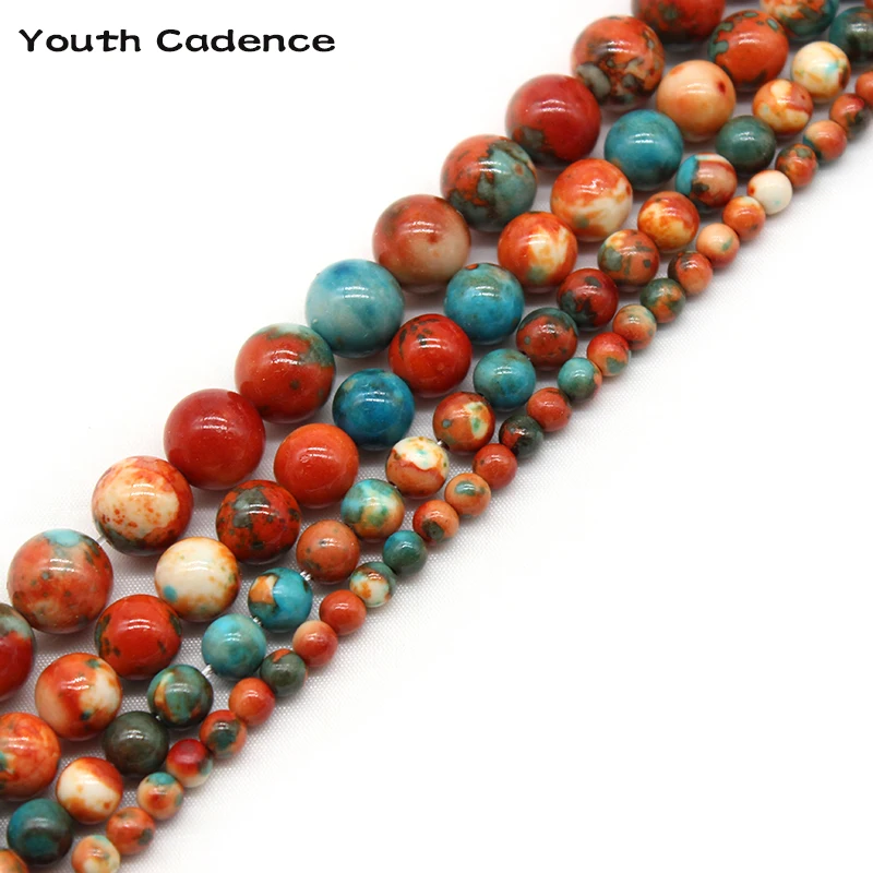 

Natural Orange Blue Colorful Rain Jaspers Stone Round Loose Spacer Beads For Jewelry Making DIY 4/6/8/10/12mm Bracelet 15''
